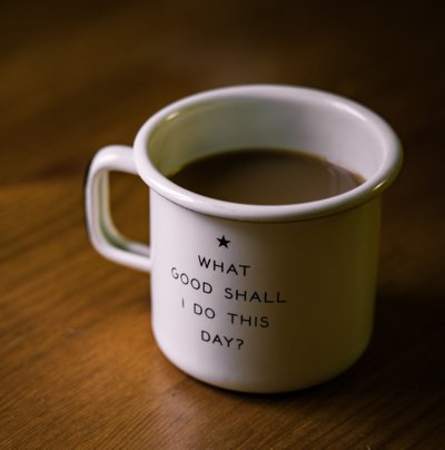 coffee cup with inspirational saying.