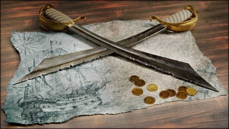 a map and swords maybe used by pirates