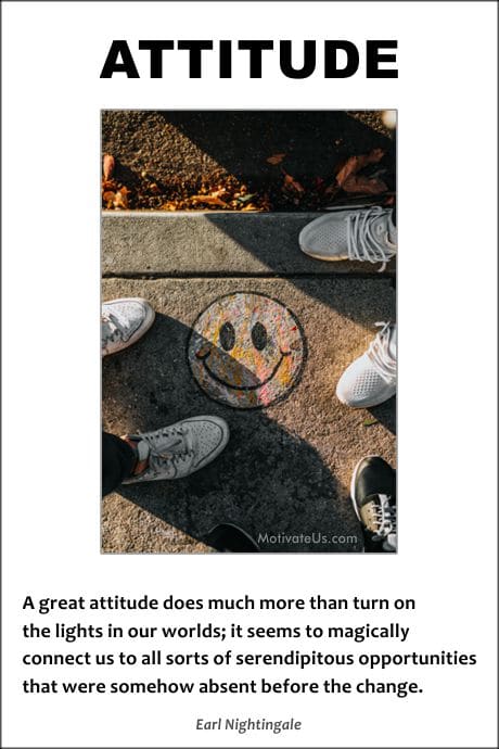 smiley face on sidewalk and a quote by Earl Nightingale