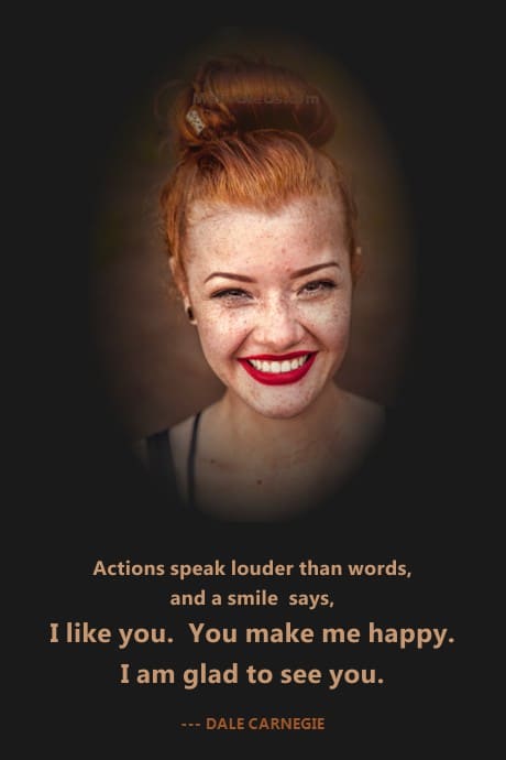 woman with freckles and a quote about smiles by Dale Carnegie