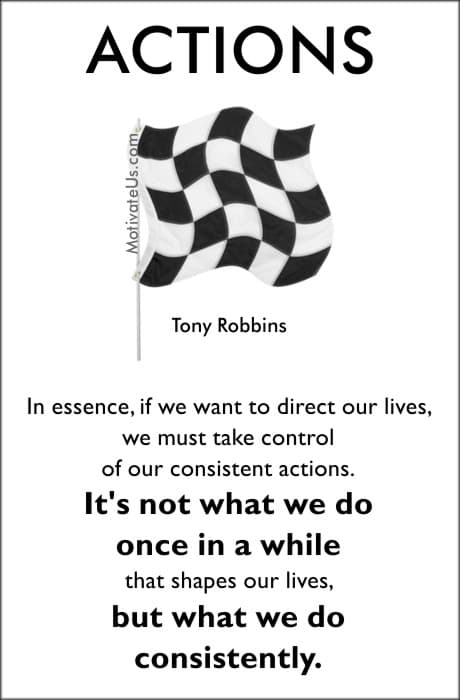 checkered flag and a quote by Tony Robbins