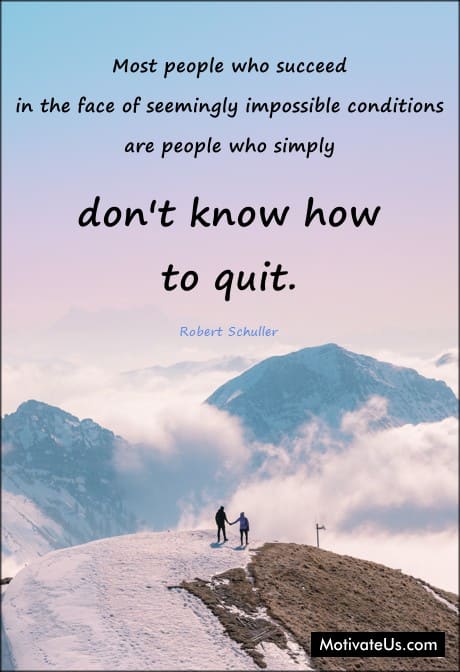 two people on snowy mountain and a quote by Robert Schuller