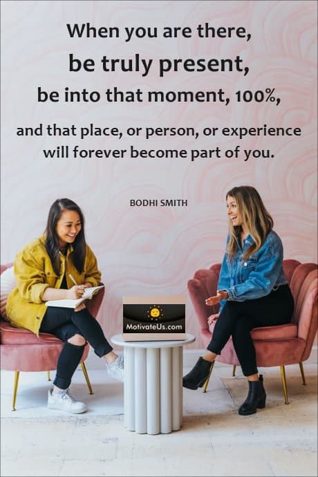 two women smiling and talking and a quote by Bodhi Smith