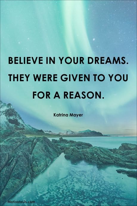 quote from Katrina Mayer and a starry night in blues and greens.