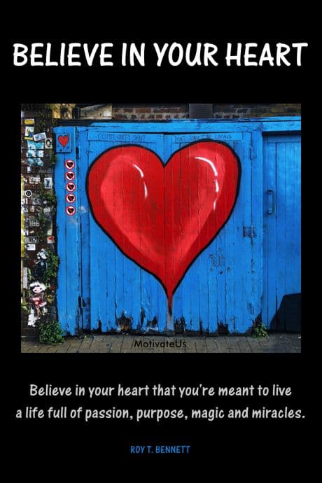 big red heart on blue wall