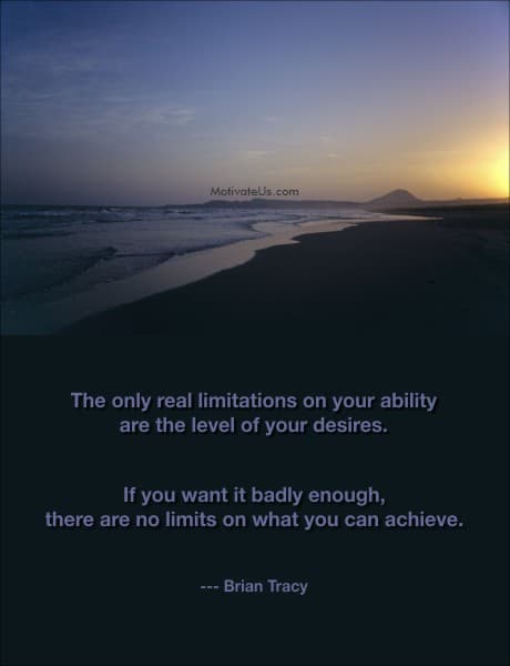 ocean waves crashing on the beach and a quote from Brian Tracy