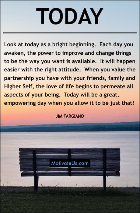 sunrise over a lake and a quote by Jim Fargiano