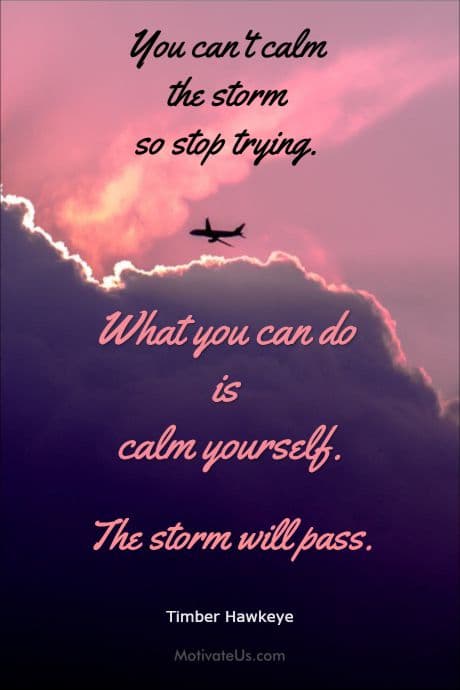 pictures of a plane entering the clouds with an inspirational quote about mindfulness on the picture