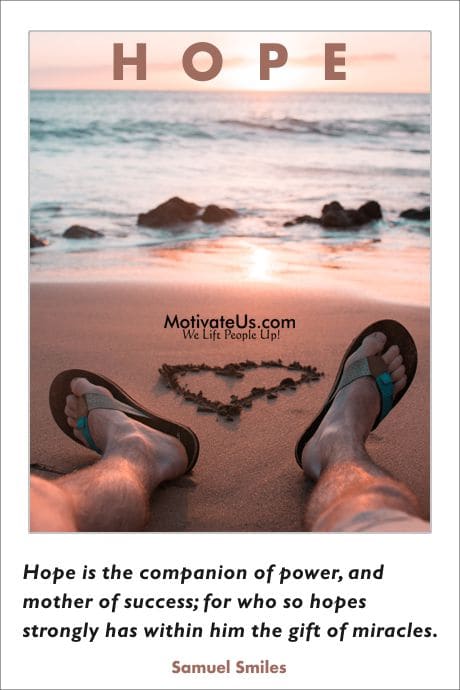 flipflops in the sand and a quote by Samuel Smiles 