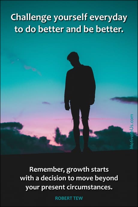 person in the sunset and a quote by Robert Tew about Growth 