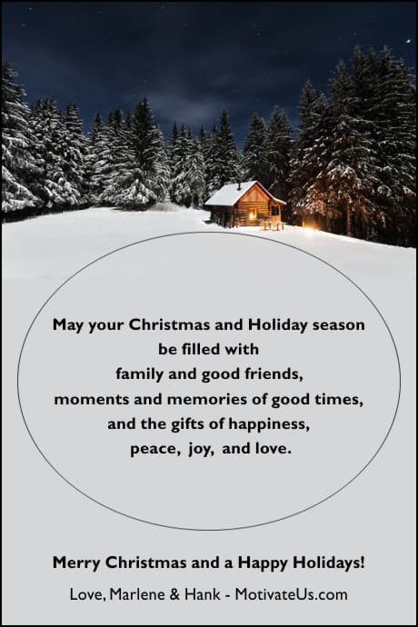 home with snow on the roof and a christmas and holiday greeting