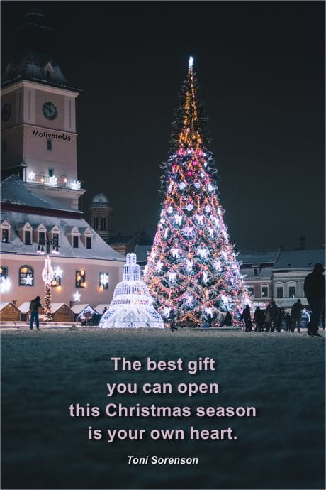 quote from Toni Sorenson and a christmas tree.