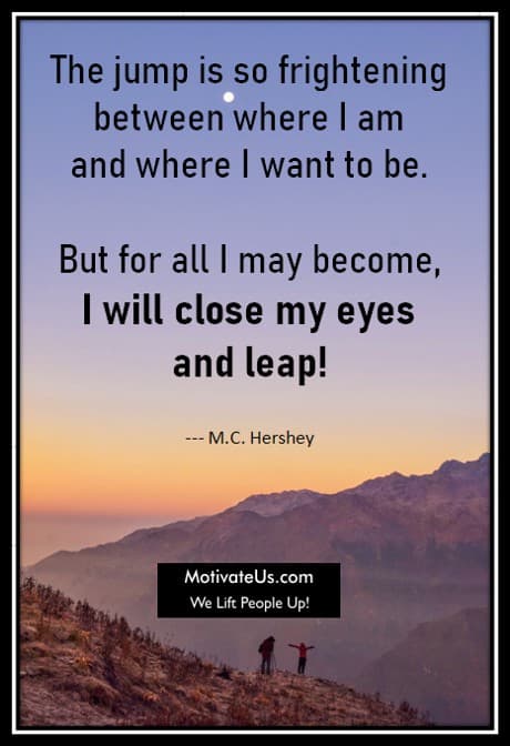 two people standing on the edge of a hill and a quote by M.C. Hershey