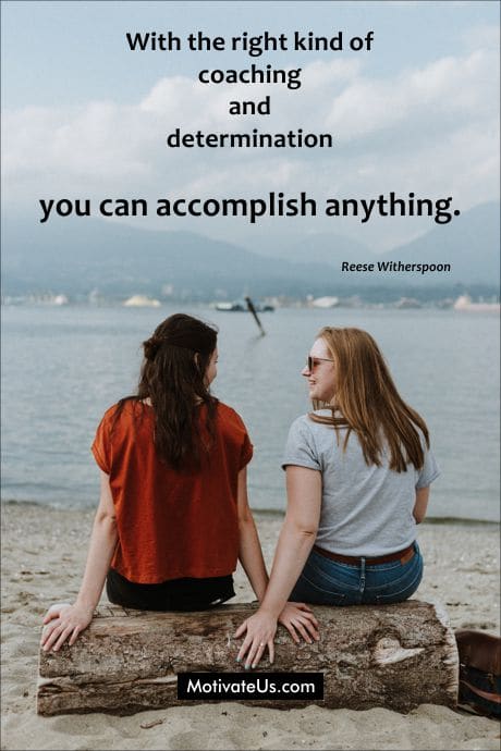 two women at the beach and a quote by Reese Witherspoon