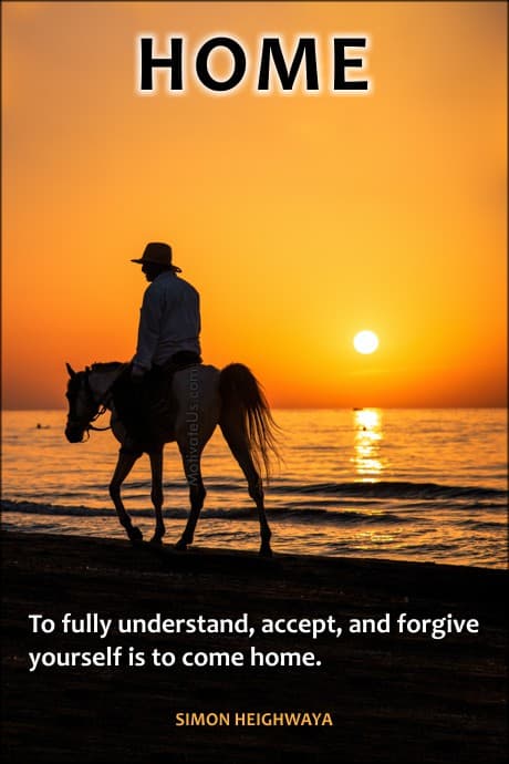 person riding his horse on the beach and quote from Simon Heighwaya