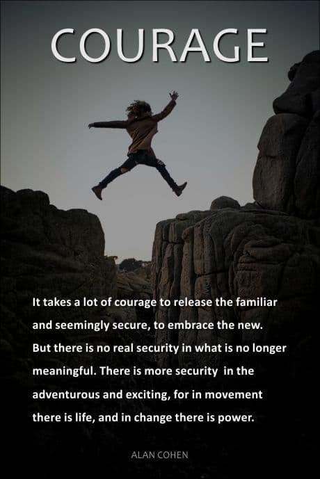 When Familiar No Longer Feels Like Safety woman leaping across from one mountain to the next