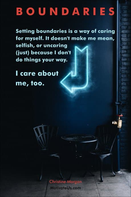 wall with a neon arrow and a motivational quote about boundaries