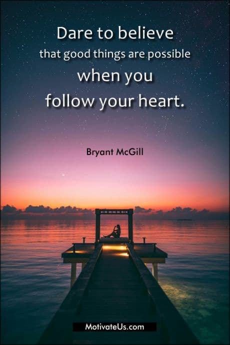 person on a dock at sunset and a quote by Bryant McGill