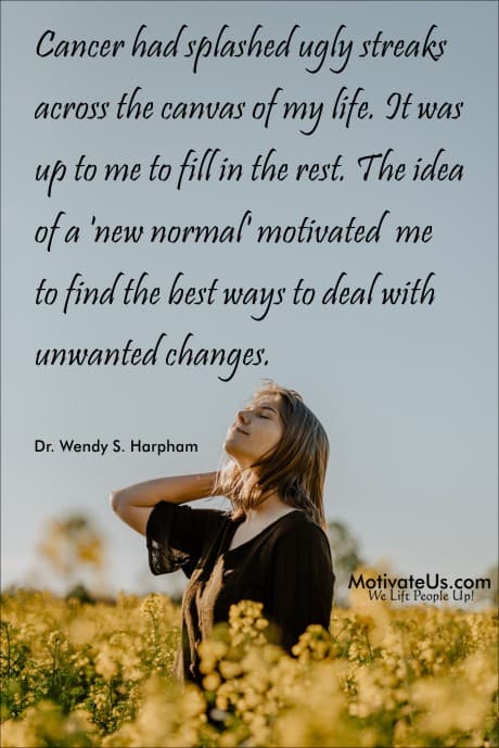 picture of woman smiling with her eyes closed and an inspirational quote by Dr. Wendy S. Harpham
