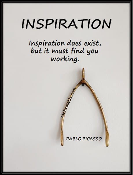 a wishbone on a beige background and a quote by Pablo Picasso