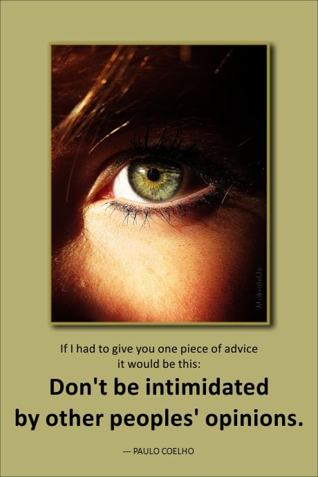 quote by Paulo Coelho on a picture of a green eye