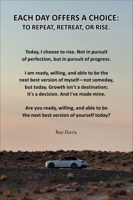 a car on a rocky road and an affirmation from Ray Davis
