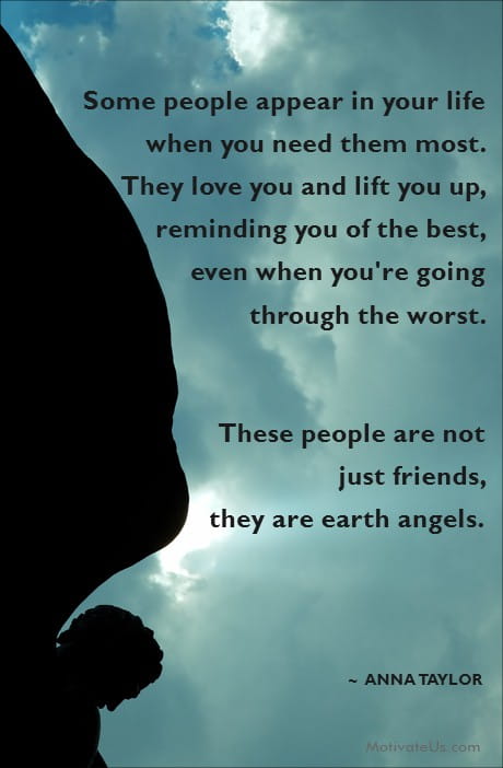 quote from Anna Taylor about earth angels against the backdrop of angel wings