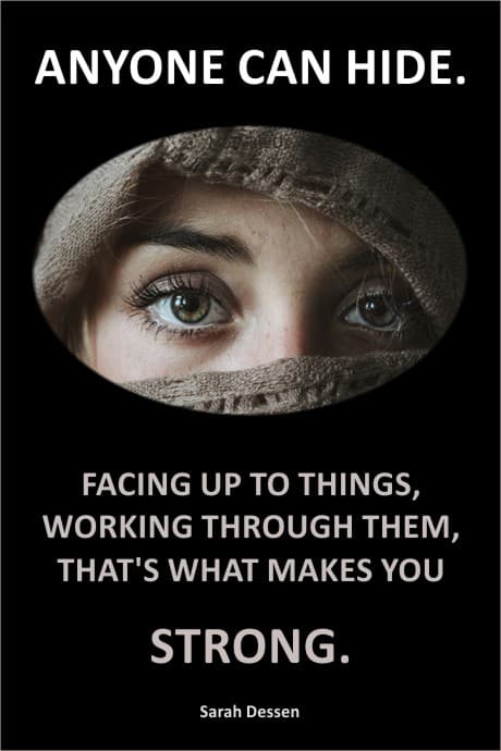 woman looking out through burlap