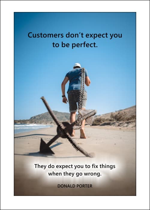 a person pulling an anchor by its chain and a customer service quote