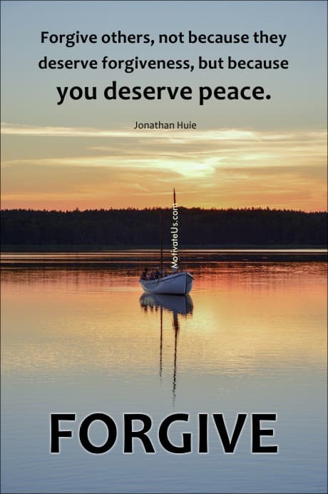 A quote about forgiveness from Jonathan Huie on a picture of sailboat in the water