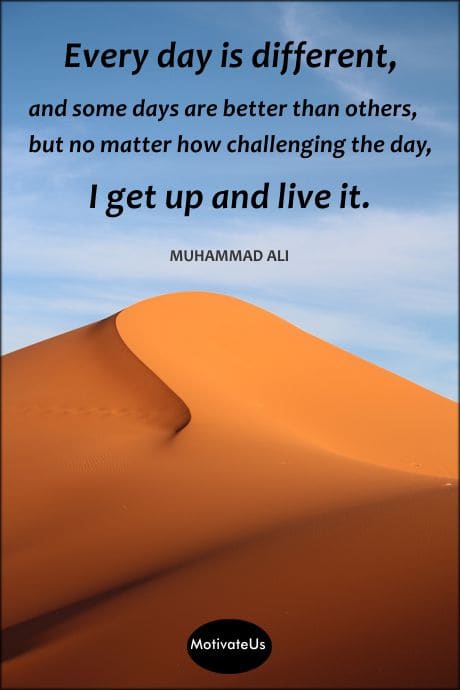 huge sand dune and a quote by Muhammad Ali