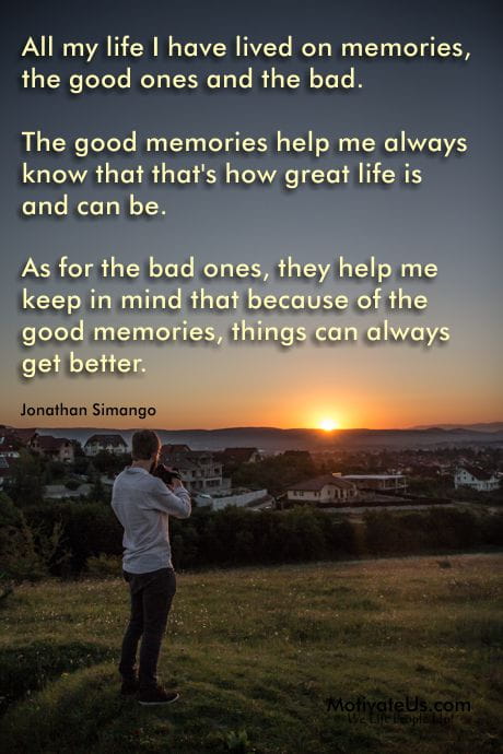 man taking picture of sunset and a quote by Jonathan Simango