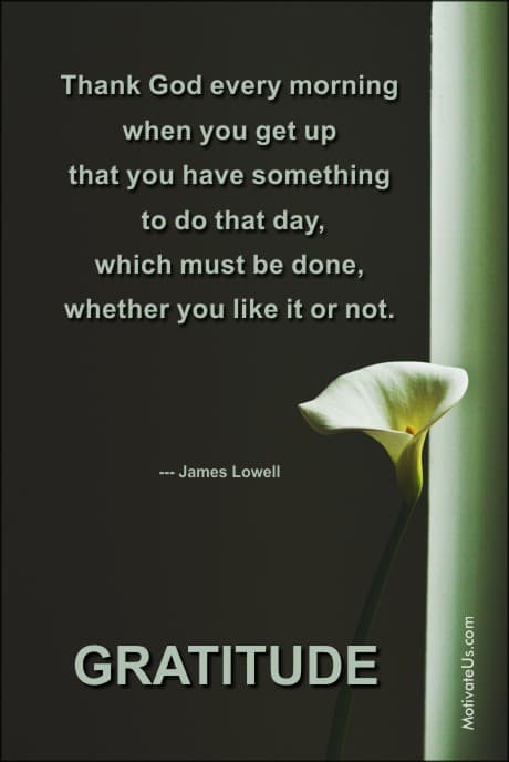 a calla lily with a quote about thanking God by James Lowell