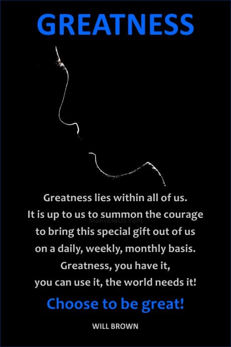 Quote about greatness and a person in silhouette