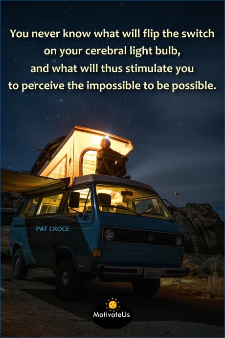 person on top of a VW bus and a message in the sky by Pat Croce