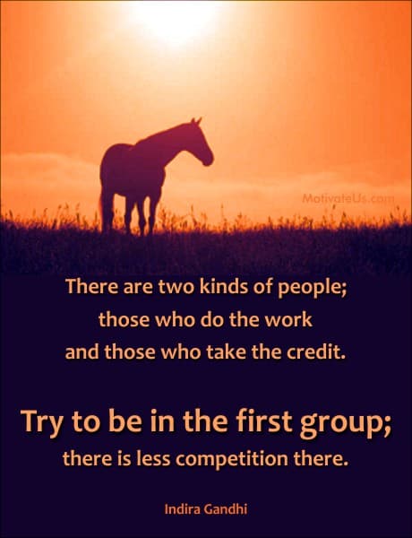 picture of horse in the sun with a quote about work by Indira Gandhi