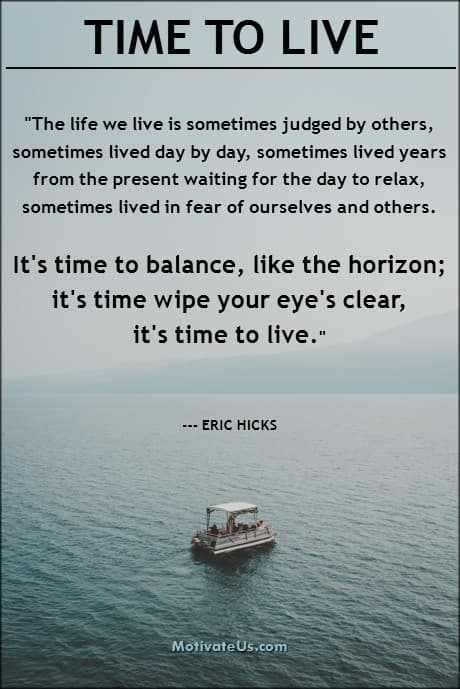 view of the ocean with a lone pontoon boat and a quote from Eric Hicks