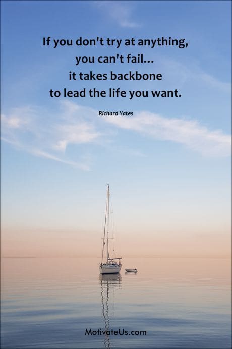 lone sailboat in the middle of nowhere and a quote by Richard Yates