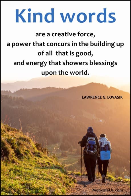 a quote by Lawrence G. Lovasik on a picture of two people looking at the mountains