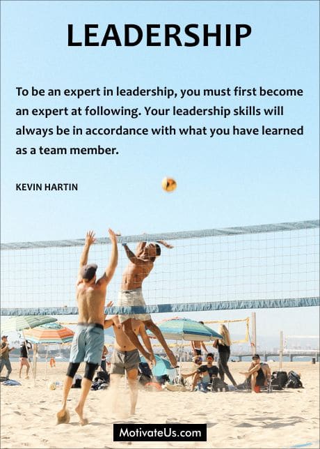 a volleyball game and a quote by Kevin Hartin