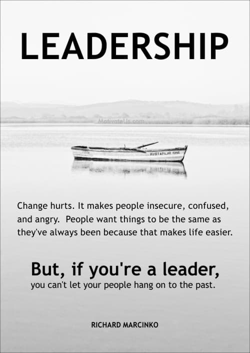 an old rowboat and a quote about leadership and change