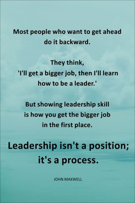 Quote about leadership is a process on a green background