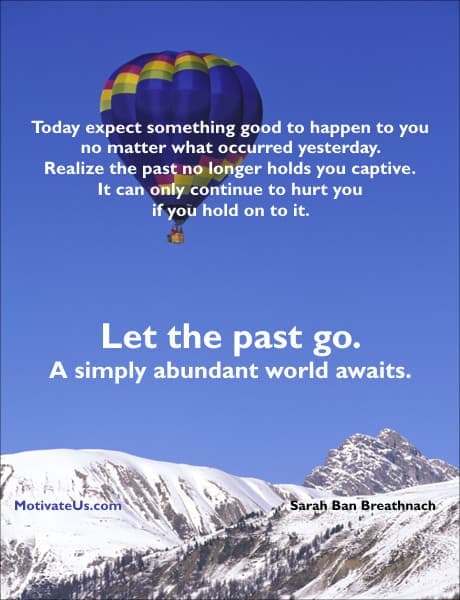 A Picture: (Hot Air Balloon Sailing Over The Snow Covered Mountains with The Quote:  quote1 on it.