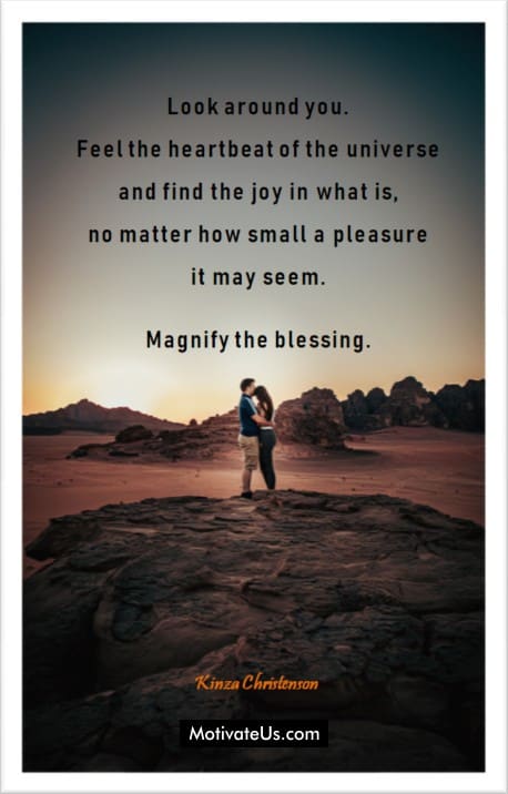 two people hugging while standing on large rocks a quote by Kinza Christenson