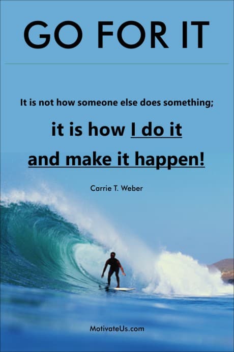 person surfing in huge wave and a powerful quote