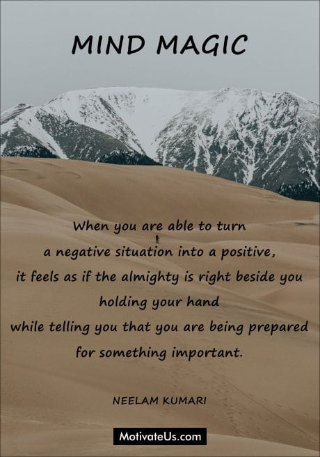 walking in the desert with an inspiring quote on the picture