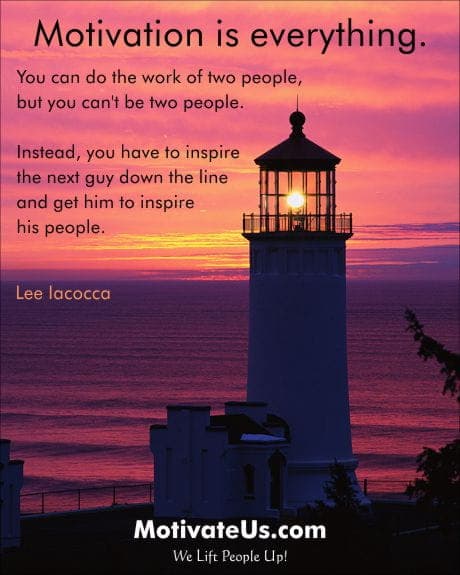 words motivation and a lighthouse lit up at night