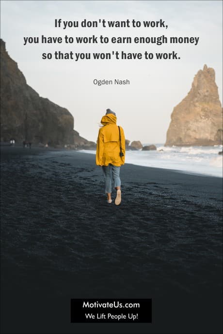 person walking on a beach in raincoat and quote from Ogeden Nash