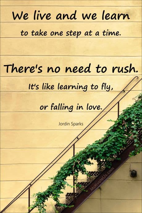 An inspirational quote by Jordin Sparks on a picture of stairs covered in ivy