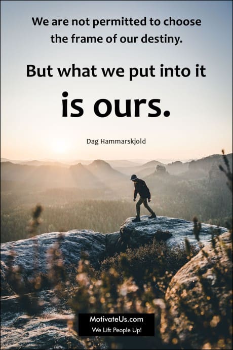 peron walking on big rocks and a quote from Dag Hammarskjold